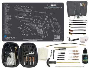 EDOG Premier 30 Pc Gun Cleaning System - Compatible with Heckler & Koch HK USP Schematic (Exploded View) Mat, Range Warrior Universal .22 9mm - .45 Kit & Tac Book Accessories Set