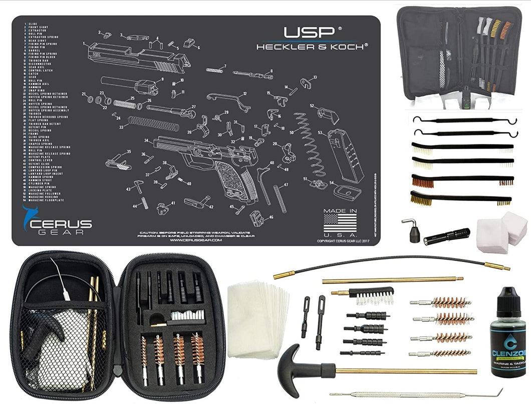 EDOG Premier 30 Pc Gun Cleaning System - Compatible with Heckler & Koch HK USP Schematic (Exploded View) Mat, Range Warrior Universal .22 9mm - .45 Kit & Tac Book Accessories Set