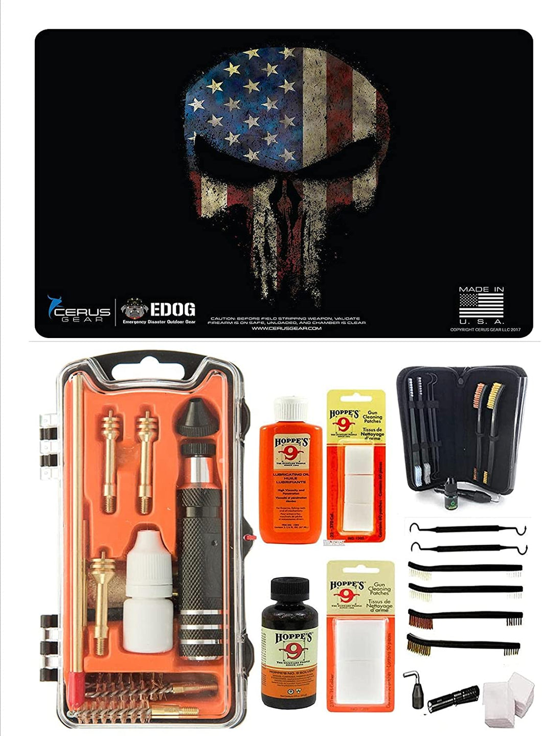 EDOG USA Outlaw 28 Pc Pistol Cleaning Kit - The Reaper Angel of Seath Pistol Mat & Calibers 9MM to .45 & Tac Pak Pistol Cleaning Essentials Kit