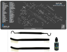 Load image into Gallery viewer, EDOG M1A 5 Pc Schematic (Exploded View) Heavy Duty Rifle Cleaning 12”x 36” Padded Gun-Work Surface Protector Mat Solvent &amp; Oil Resistant &amp; 4 Pc Cleaning Essentials