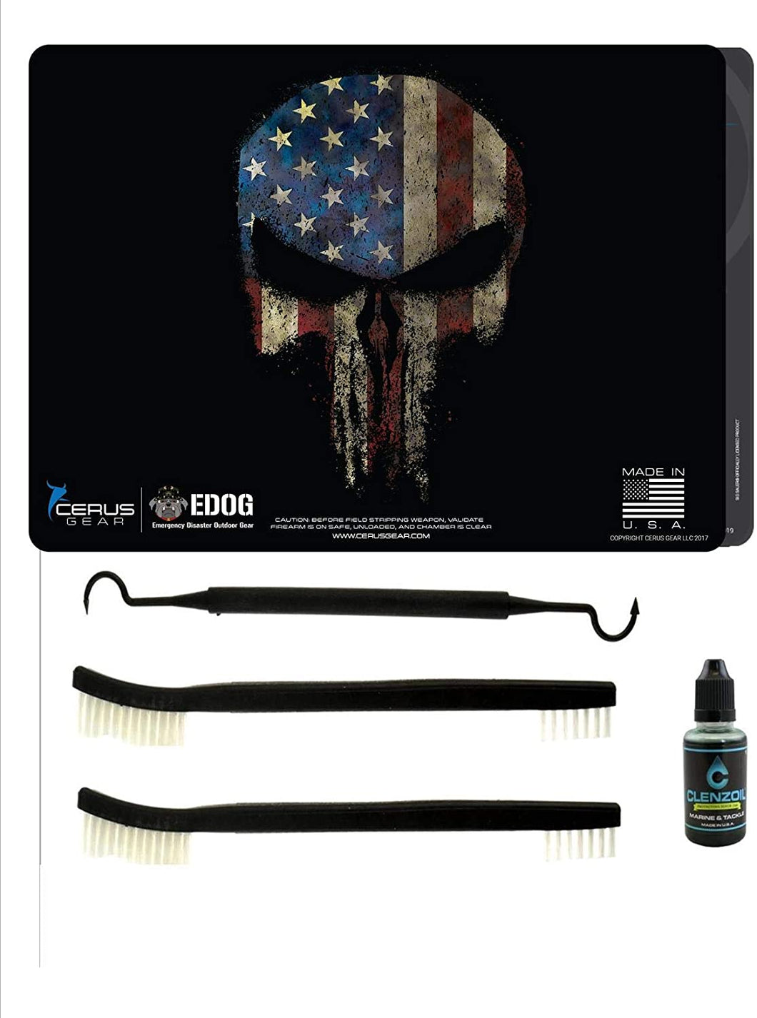 EDOG The Reaper Angel of Death 5 PC Cerus Gear Heavy Duty Pistol Cleaning 12x17 Padded Gun-Work Surface Protector Mat Solvent & Oil Resistant & 3 PC Cleaning Essentials & Clenzoil, Made in The USA