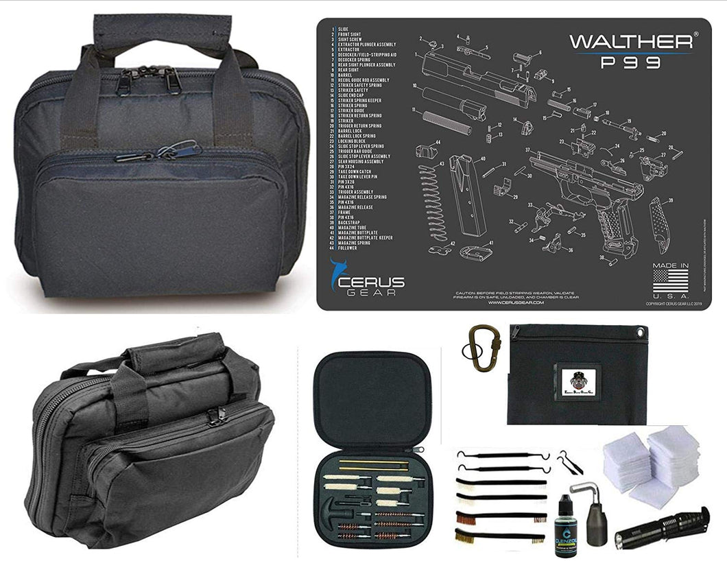 EDOG Walther P99 Promat & 11.5″ Double Gun Range Bag, Soft Padded & Compact & 28 PC Cleaning Essentials & Pro Mat Kit