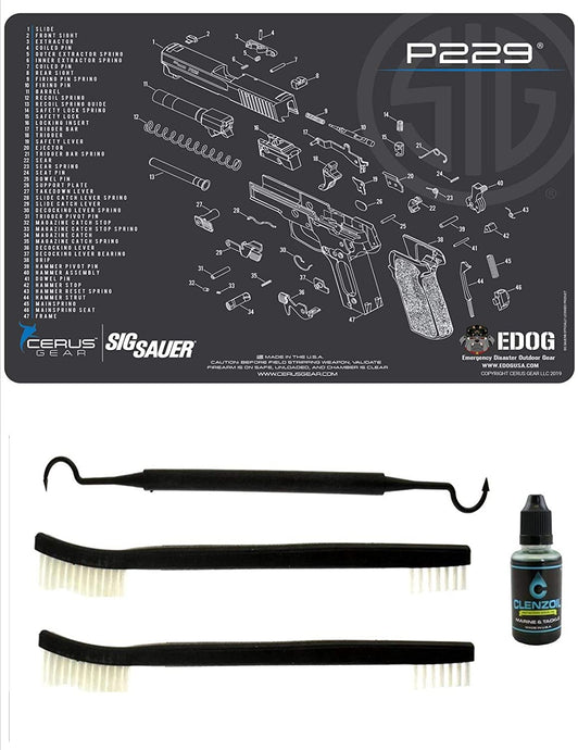 EDOG SIG P229 5 PC Cerus Gear Schematic (Exploded View) Heavy Duty Pistol Cleaning 12x17 Padded Gun-Work Surface Protector Mat Solvent & Oil Resistant & 3 PC Cleaning Essentials & Clenzoil