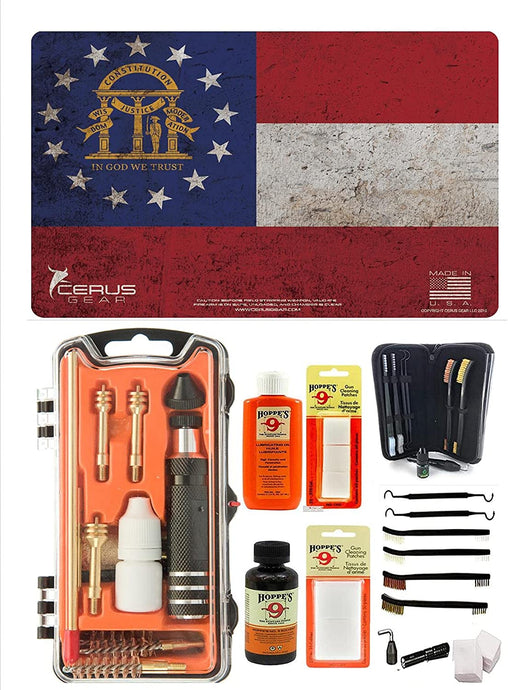 Outlaw 28 Pc Pistol Cleaning Kit - Georgia State Flag Handgun Honor & Pride Pistol Mat & Range Warrior .22 .38 .357 9MM .45 gun Pistol Cleaning Kit & 12 PC & Tac Book Pistol Cleaning Essentials Kit