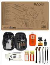 Load image into Gallery viewer, Range Warrior 27 Pc Gun Cleaning Kit - Compatible with Canik TP9 - Tan - Schematic (Exploded View) Mat .22 9mm - .45 Kit