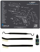 Load image into Gallery viewer, EDOG USA Compatible for Heckler &amp; Koch USP - 5 PC Cerus Gear Schematic (Exploded View) Pistol Cleaning Gun-Work Surface Protector Mat Solvent &amp; Oil Resistant &amp; 3 PC Cleaning Essentials &amp; Clenzoil