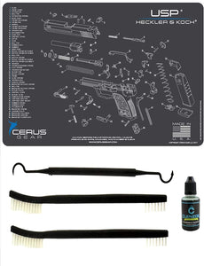 EDOG USA Compatible for Heckler & Koch USP - 5 PC Cerus Gear Schematic (Exploded View) Pistol Cleaning Gun-Work Surface Protector Mat Solvent & Oil Resistant & 3 PC Cleaning Essentials & Clenzoil