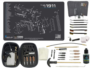 EDOG Premier 30 Pc Gun Cleaning System - Compatible with 1911 - Schematic (Exploded View) Mat, Range Warrior Universal .22 9mm - .45 Kit & Tac Book Accessories Set