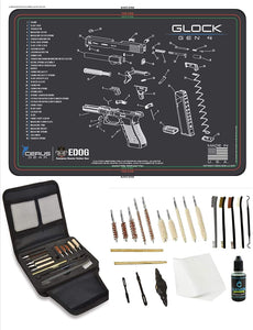 EDOG Gunslinger 20 PC Gun Cleaning Kit - Pistol Mat Compatible with Gen4 - Schematic (Exploded View) Mat, Gunslinger Universal .22 .38 .357 9mm .40 & .45 Caliber Kit
