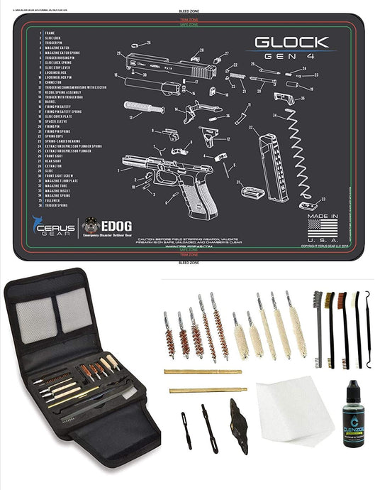 EDOG Gunslinger 20 PC Gun Cleaning Kit - Pistol Mat Compatible with Gen4 - Schematic (Exploded View) Mat, Gunslinger Universal .22 .38 .357 9mm .40 & .45 Caliber Kit