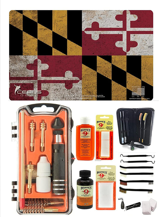 Outlaw 28 Pc Pistol Cleaning Kit - Maryland State Flag Handgun Honor & Pride Pistol Mat & Range Warrior .22 .38 .357 9MM .45 gun Pistol Cleaning Kit & 12 PC & Tac Book Pistol Cleaning Essentials Kit