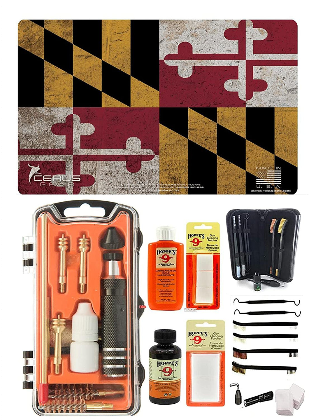 Outlaw 28 Pc Pistol Cleaning Kit - Maryland State Flag Handgun Honor & Pride Pistol Mat & Range Warrior .22 .38 .357 9MM .45 gun Pistol Cleaning Kit & 12 PC & Tac Book Pistol Cleaning Essentials Kit