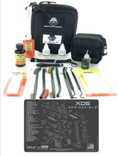 Load image into Gallery viewer, RangeMaster Elite EDC Bag Gun Cleaning Kit- Compatible For Springfield Armory XDs - Schematic Mat (Exploded View) With Hoppes Gun Oil No.9 Solvent &amp; Patches Clenzoil CLP 10 Pc Cleaning Accessories Set