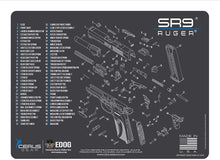 Load image into Gallery viewer, RangeMaster Elite EDC Bag Gun Cleaning Kit- Compatible for Ruger SR9 - Schematic Mat (Exploded View) with Hoppes Gun Oil No.9 Solvent &amp; Patches Clenzoil CLP 10 Pc Cleaning Accessories Set