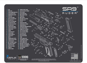 EDOG USA BANDIT 29 Pc Pistol Cleaning System - Compatible with Ruger SR9 - Schematic (Exploded View) Mat, Range Warrior Universal .22 9mm - .45 Kit & Clenzoil CLP & Hoppes Gun Oil & Patchs