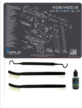 Load image into Gallery viewer, Springfield Armory XDs Mod 2 5 PC EDOG Cerus Schematic Exploded View Heavy Duty Pistol Cleaning 12x17 Padded Gun-Work Surface Protector Mat Solvent &amp; Oil Resistant, 3 PC Cleaning Essentials &amp; Clenzoil