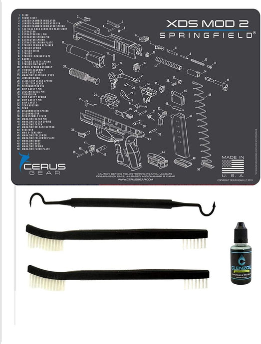 Springfield Armory XDs Mod 2 5 PC EDOG Cerus Schematic Exploded View Heavy Duty Pistol Cleaning 12x17 Padded Gun-Work Surface Protector Mat Solvent & Oil Resistant, 3 PC Cleaning Essentials & Clenzoil