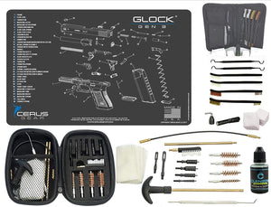 EDOG Premier 30 Pc Gun Cleaning System - Compatible with Gen 3 - Schematic (Exploded View) Mat, Range Warrior Universal .22 9mm - .45 Kit & Tac Book Accessories Set