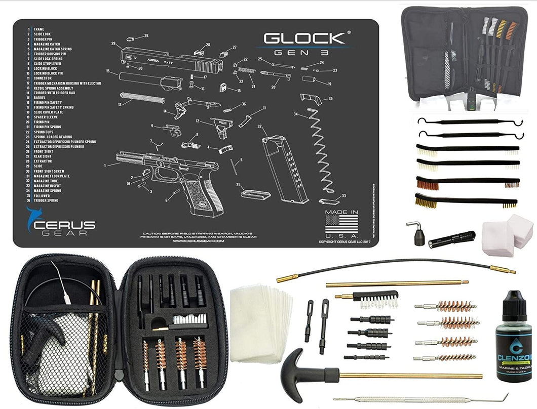 EDOG Premier 30 Pc Gun Cleaning System - Compatible with Gen 3 - Schematic (Exploded View) Mat, Range Warrior Universal .22 9mm - .45 Kit & Tac Book Accessories Set