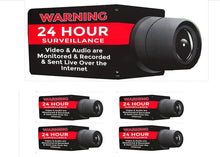 Load image into Gallery viewer, 4 Security Camera Video System Decal Stickers 6&quot;x3&quot; CCTV Live Internet Transmission Digital Recording &amp; Audio Deterrence Warning Sticker Decals Commercial Grade “Leave No Doubt 24 Hr Surveillance”