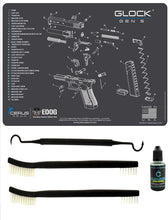 Load image into Gallery viewer, EDOG Glock Gen 5 (5) PC Cerus Gear Schematic (Exploded View) Heavy Duty Pistol Cleaning 12x17 Padded Gun-Work Surface Protector Mat Solvent &amp; Oil Resistant &amp; 3 PC Cleaning Essentials &amp; Clenzoil