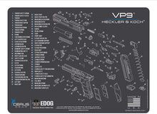 Load image into Gallery viewer, Range Warrior 27 Pc Gun Cleaning Kit - Compatible with Heckler &amp; Koch HK VP9 - Schematic (Exploded View) Mat .22 9mm - .45 Kit