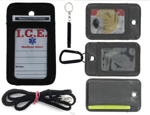 EDOG I.C.E. Lost Child & Medical Alert Parent Locator Neck Wallet | Lanyard | Key Chain | Carabiner | I.C.E. Cards | Leather | Emergency Contacts | Medical | Allergy | Meds | Language