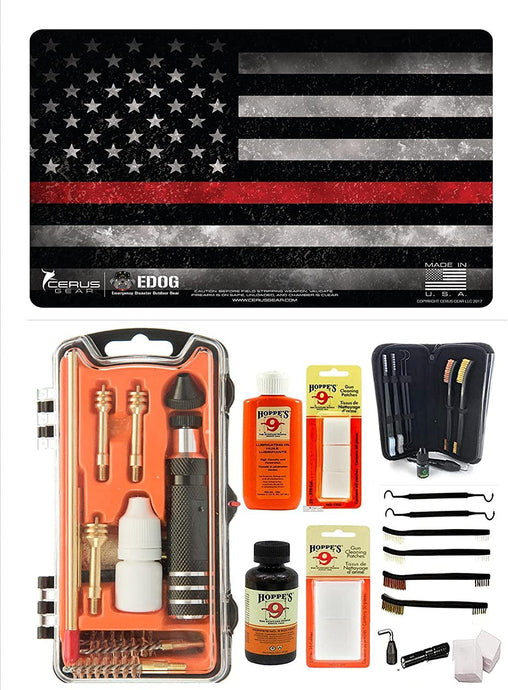 EDOG USA Outlaw 28 Pc Pistol Cleaning Kit - Thin Red Line Fire Fighters Honor & Pride Pistol Mat & Calibers 9MM to .45 & Tac Pak Pistol Cleaning Essentials Kit