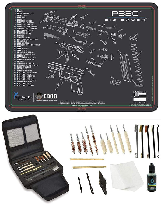 EDOG P320 Gunslinger 20 PC Gun Cleaning Kit - Pistol Mat Compatible for Sig Sauer P320 Pistols- Schematic (Exploded View) Pistol ProMat Gunslinger Universal .22 .38 .357 9mm .40 & .45 Caliber Kit