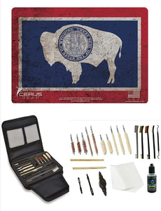 EDOG Gunslinger 20 PC Gun Cleaning Kit - Pistol Mat Wyomung State Flag Handgun Honor & Pride Pistol Mat & Gunslinger .22 .38 .357 9MM .45 Gun Cleaning Kit