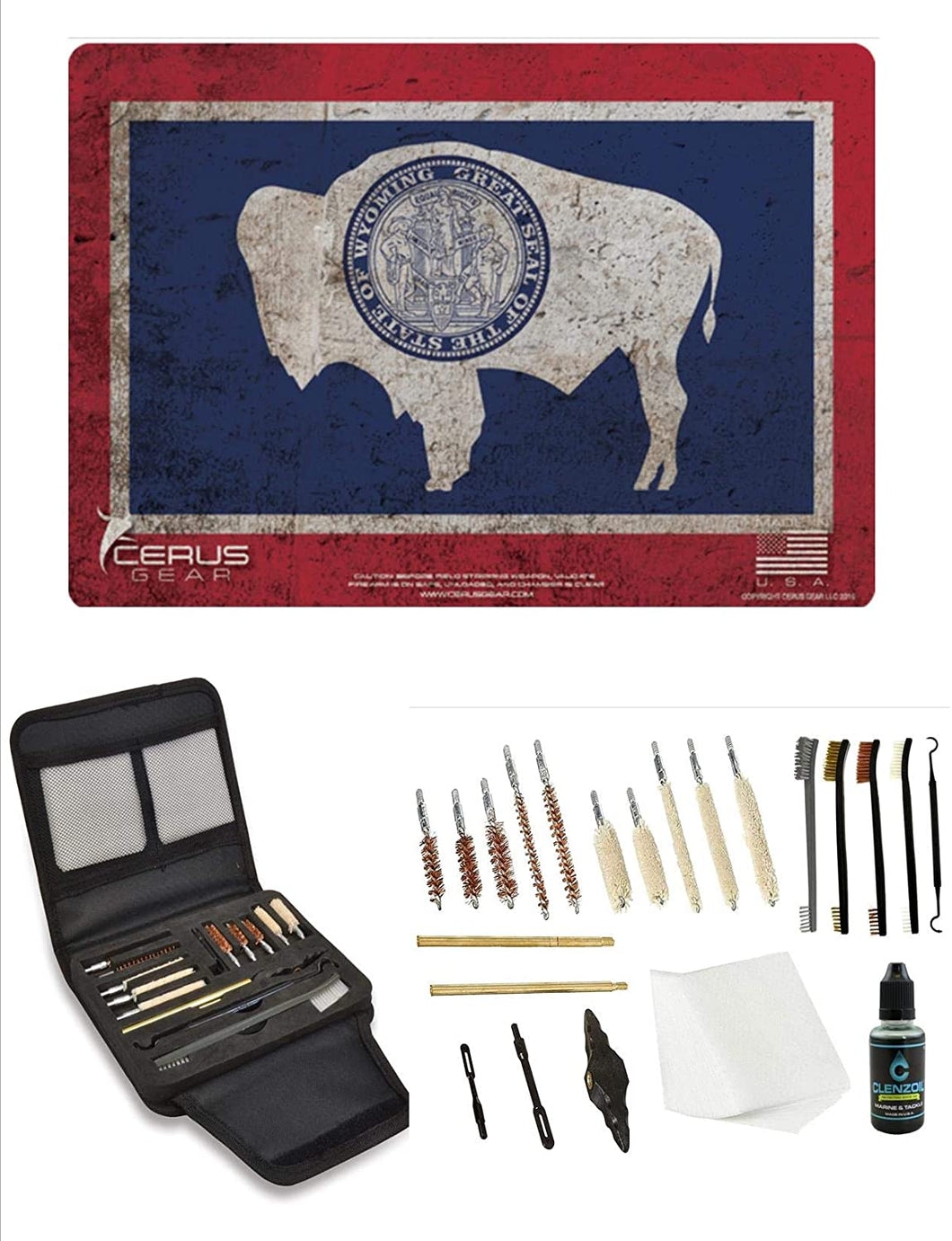 EDOG Gunslinger 20 PC Gun Cleaning Kit - Pistol Mat Wyomung State Flag Handgun Honor & Pride Pistol Mat & Gunslinger .22 .38 .357 9MM .45 Gun Cleaning Kit