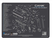 Load image into Gallery viewer, RangeMaster Elite EDC Bag Gun Cleaning Kit- Compatible For Canik TP9 Elite Combat - Schematic Mat (Exploded View) With Hoppes Gun Oil No.9 Solvent &amp; Patches Clenzoil CLP 10 Pc Cleaning Accessories Set