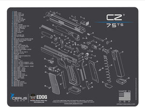 EDOG USA BANDIT 29 Pc Pistol Cleaning System - Compatible with CZ 75 TS - Schematic (Exploded View) Mat, Range Warrior Universal .22 9mm - .45 Kit & Clenzoil CLP & Hoppes Gun Oil & Patchs