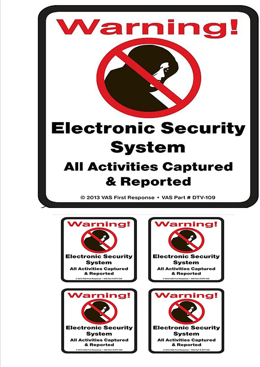 4 Home Security Alarm System Window Warning Decal Stickers - 4x4 In. S ...
