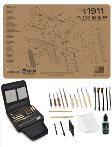 EDOG Gunslinger 20 PC Gun Cleaning Kit - Pistol Mat Compatible with Kimber 1911 Compact & Pro - Tan - Schematic (Exploded View) Mat, Gunslinger Universal .22 .38 .357 9mm .40 & .45 Caliber Kit