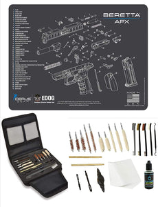 EDOG Gunslinger 20 PC Gun Cleaning Kit - Pistol Mat Compatible with Beretta APX - Schematic (Exploded View) Mat, Gunslinger Universal .22 .38 .357 9mm .40 & .45 Caliber Kit