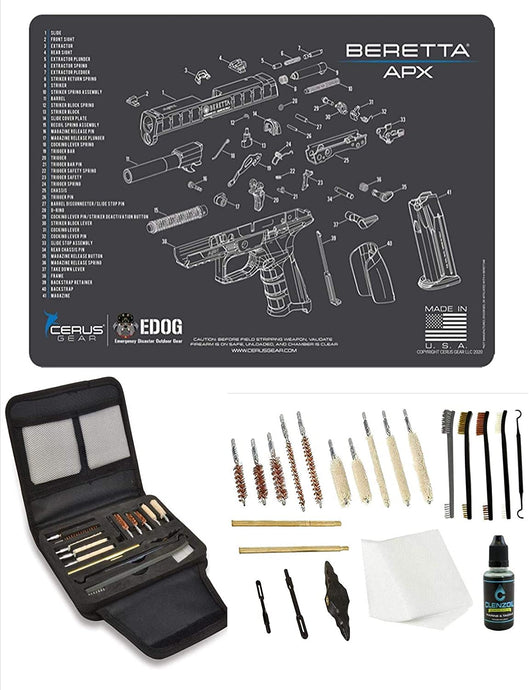 EDOG Gunslinger 20 PC Gun Cleaning Kit - Pistol Mat Compatible with Beretta APX - Schematic (Exploded View) Mat, Gunslinger Universal .22 .38 .357 9mm .40 & .45 Caliber Kit