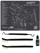 Load image into Gallery viewer, Springfield Armory XDm 5 PC EDOG Cerus Gear Schematic Exploded View Heavy Duty Pistol Cleaning 12x17 Padded Gun-Work Surface Protector Mat Solvent &amp; Oil Resistant &amp; 3 PC Cleaning Essentials &amp; Clenzoil