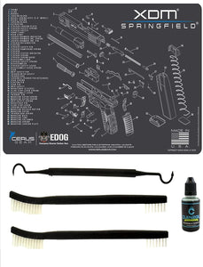 Springfield Armory XDm 5 PC EDOG Cerus Gear Schematic Exploded View Heavy Duty Pistol Cleaning 12x17 Padded Gun-Work Surface Protector Mat Solvent & Oil Resistant & 3 PC Cleaning Essentials & Clenzoil