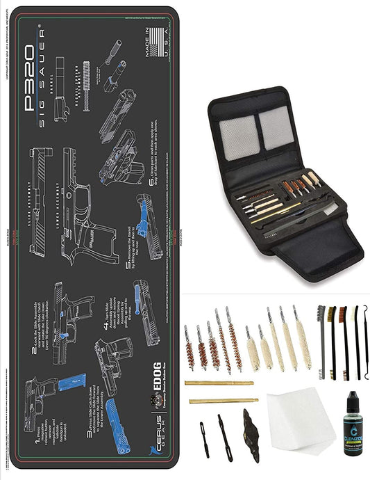 EDOG Gunslinger 20 PC Gun Cleaning Kit - Pistol Mat Compatible with Sig P320 - Instructional Step by Step Pistol Mat, Gunslinger Universal .22 .38 .357 9mm .40 & .45 Caliber Kit