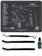 Load image into Gallery viewer, EDOG USA Compatible for Smith &amp; Wesson M&amp;P - 5 PC Schematic (Exploded View) Heavy Duty Pistol Cleaning Padded Work Surface Protector Mat Solvent &amp; Oil Resistant &amp; 3 PC Cleaning Essentials &amp; Clenzoil