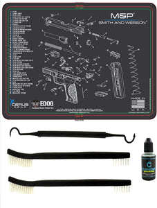 EDOG USA Compatible for Smith & Wesson M&P - 5 PC Schematic (Exploded View) Heavy Duty Pistol Cleaning Padded Work Surface Protector Mat Solvent & Oil Resistant & 3 PC Cleaning Essentials & Clenzoil