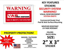 Load image into Gallery viewer, 6 Security System Decal Stickers 2&quot; x 3&quot; Window, Door &amp; Display Case Warning Security System on Premises Sticker Decals