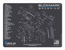 Load image into Gallery viewer, Browning Buckmark Cerus Gear Schematic (Exploded View) Heavy Duty Pistol Cleaning 12x17 Padded Gun-Work Surface Protector Mat Solvent &amp; Oil Resistant