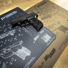 Load image into Gallery viewer, Sig P320 Gun Cleaning Mat - Tan Schematic (Exploded View) Diagram Compatible with Sig Sauer P320 TAN Series Pistol 3 mm Padded Pad Protect Your Firearm Magazines Bench Surfaces Gun Oil Resistant