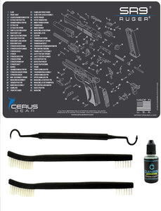 EDOG Ruger SR9 5 PC Cerus Gear Schematic (Exploded View) Heavy Duty Pistol Cleaning 12x17 Padded Gun-Work Surface Protector Mat Solvent & Oil Resistant & 3 PC Cleaning Essentials & Clenzoil
