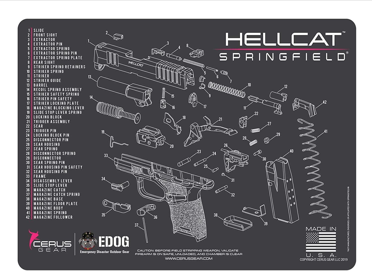 Ladies Hellcat Ladies Gun Cleaning Mat - Pink Trim Schematic (Exploded –  EDOG USA