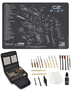 EDOG Gunslinger 20 PC Gun Cleaning Kit - Pistol Mat Compatible with CZ P-07 - Schematic (Exploded View) Mat, Gunslinger Universal .22 .38 .357 9mm .40 & .45 Caliber Kit