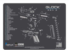 Load image into Gallery viewer, RangeMaster Elite EDC Bag Gun Cleaning Kit- Compatible for Gen5 - Schematic Mat (Exploded View) with Hoppes Gun Oil No.9 Solvent &amp; Patches Clenzoil CLP 10 Pc Cleaning Accessories Set