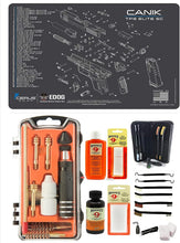Load image into Gallery viewer, Outlaw 28 Pc Pistol Cleaning Kit - Compatible for Canik TP9 Elite SC - Schematic (Exploded View) Mat, Calibers 9MM to .45 &amp; Tac Pak Pistol Cleaning Essentials Kit